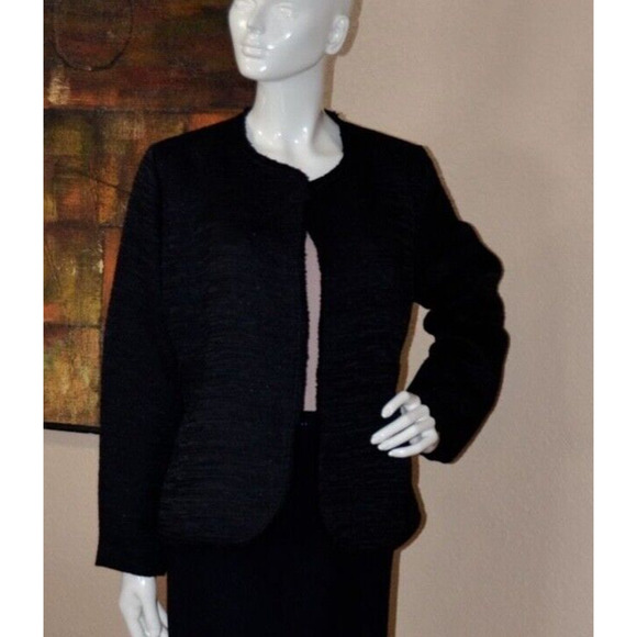 EILEEN FISHER - BLACK SHIMMER TWEED DESIGNER JACKET/BLAZER SIZE M NEW!!! - Picture 2 of 6